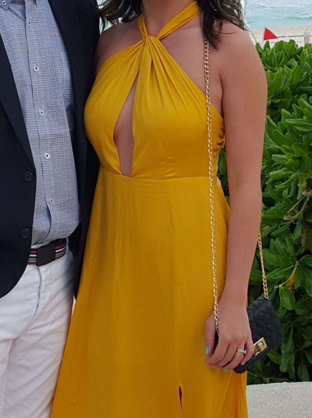 Yellow Halter Maxi Dress with Front Keyhole